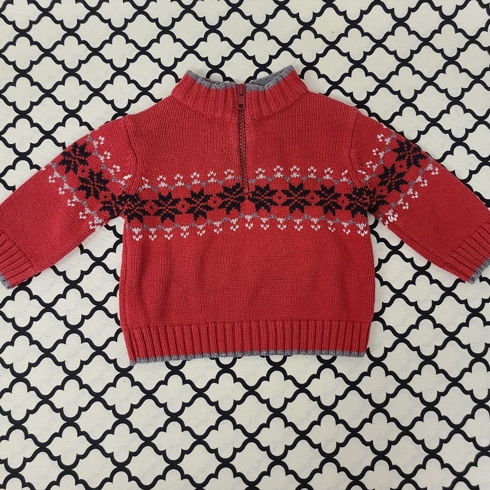 Gymboree Cotton Winter Half Zip Red Snowflake Sweater Size 3-6 Months